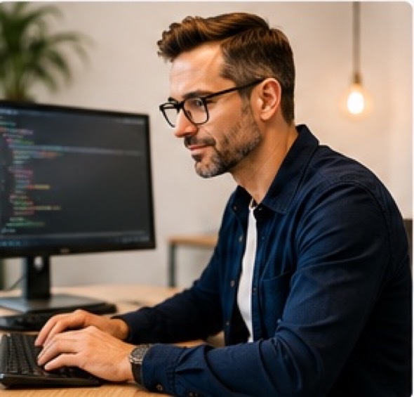 Nicolas conçoit une application sur mesure dans son espace de travail
